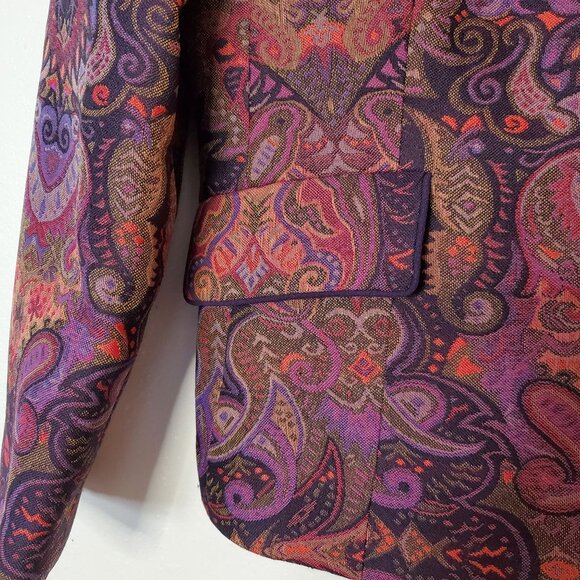 Le Suit Petite Womens Paisley Blazer Jacket Size 10P Polyester Multicolor Purple - Picture 6 of 7